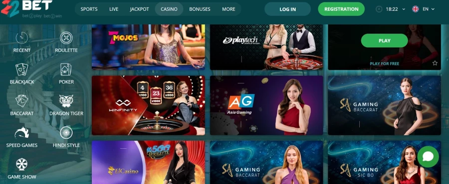 22bet nabídka her a automatů